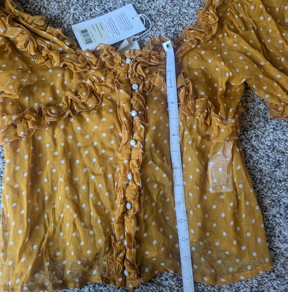 Sezane NWT Wood Top in Yellow with Polka Dot Print - Picture 12 of 15